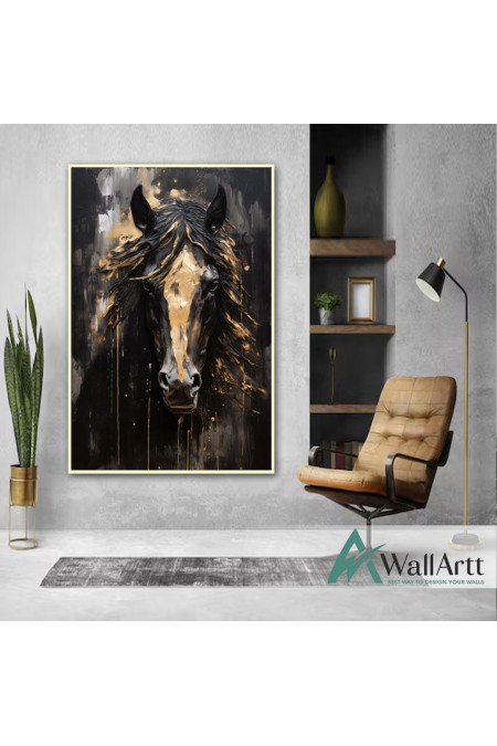 Gold Horse 3D Heavy Textured Partial oil Painting
